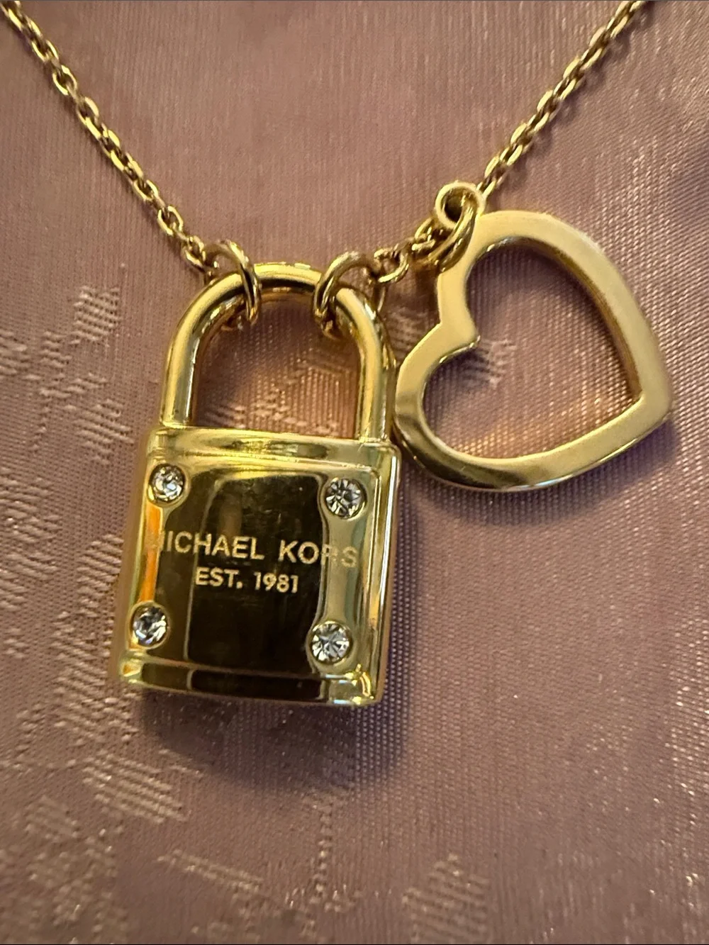 Michael Kors Gold Padlock and Heart Charm Necklace